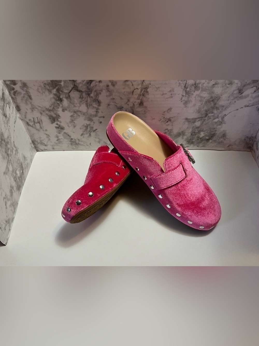 Gianni Bini Pink Velvet Slip-On Mules with Crystal Buckle - Picture 4 of 4